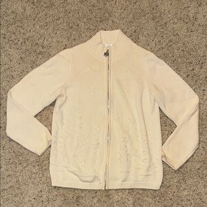Cream Zip-Up Cardigan with Embellishments